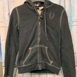 True Religion Black Zip Up Hoodie sz M